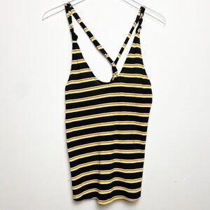 FREE PEOPLE | Black Striped Twist Back Tank Top